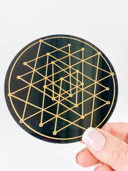 Sri Yantra Sacred Geometry Grid Disc | Black Acrylic