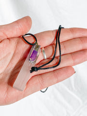 Selenite with Purple Aura Quartz Pendant