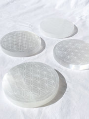 Selenite Flower of Life Plate | Full Moon