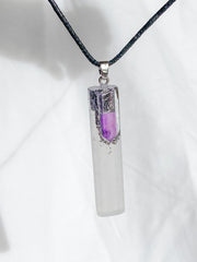 Selenite with Purple Aura Quartz Pendant