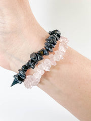 Rose Quartz and Black Tourmaline | Bracelet Set Personal Protection