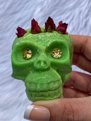 “Candles n Dreams” Coconut Vanilla and Lime Skull Candle Green