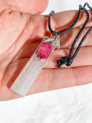 Selenite with Pink Aura Quartz Pendant