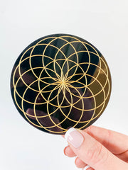 The Lotus of Life Sacred Geometry Grid Disc | Black Acrylic