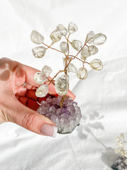 Wire Tree Clear Quartz on Amethyst Base