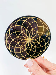 The Lotus of Life Sacred Geometry Grid Disc | Black Acrylic