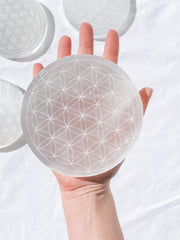 Selenite Flower of Life Plate | Full Moon