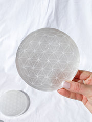 Selenite Flower of Life Plate | Full Moon