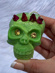 “Candles n Dreams” Coconut Vanilla and Lime Skull Candle Green