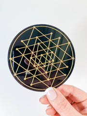 Sri Yantra Sacred Geometry Grid Disc | Black Acrylic