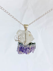 Clear Quartz and Amethyst Connection Necklace with Silver Chain