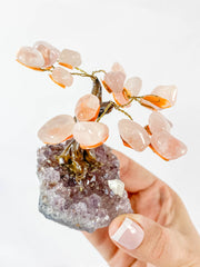 Crystal Bonsai Tree Rose Quartz on Amethyst Base