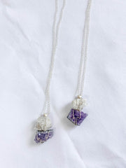 Clear Quartz and Amethyst Connection Necklace with Silver Chain