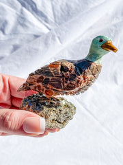Peruvian Carved Crystal Duck on Pyrite Cluster 211g
