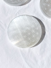 Selenite Flower of Life Plate | Full Moon
