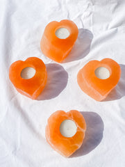 Orange Selenite Heart Natural Candle Base