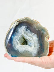 Rainbow Agate and Died Quartz CutBase Geode 1.3kg
