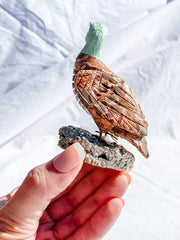Peruvian Carved Crystal Duck on Pyrite Cluster 211g