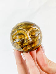 Tiger Eye Sun Face Carving