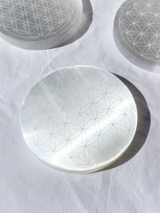 Selenite Flower of Life Plate | Full Moon