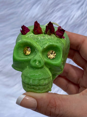 “Candles n Dreams” Coconut Vanilla and Lime Skull Candle Green