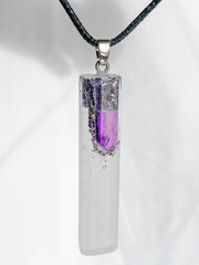 Selenite with Purple Aura Quartz Pendant