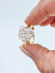 Rose Quartz Ring Gold Plated Wire Wrapped