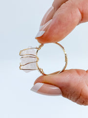 Rose Quartz Ring Gold Plated Wire Wrapped