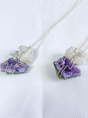 Clear Quartz and Amethyst Connection Necklace with Silver Chain