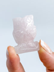 Rose Quartz Owl Carving | Small