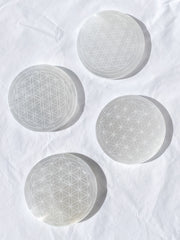 Selenite Flower of Life Plate | Full Moon