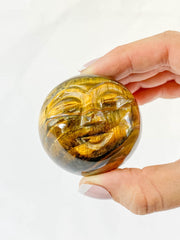 Tiger Eye Sun Face Carving