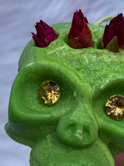 “Candles n Dreams” Coconut Vanilla and Lime Skull Candle Green