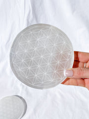 Selenite Flower of Life Plate | Full Moon