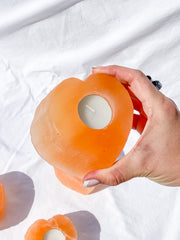 Orange Selenite Heart Natural Candle Base