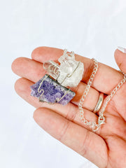 Clear Quartz and Amethyst Connection Necklace with Silver Chain