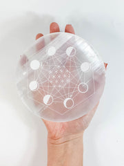 Selenite Seed of Life Grid Plate Full Moon | Large