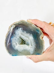Rainbow Agate and Died Quartz CutBase Geode 1.3kg