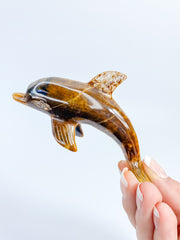 Tiger Eye Dolphin Carving
