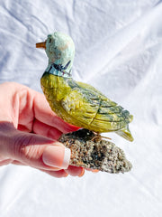 Peruvian Carved Crystal Duck on Pyrite Cluster 207g
