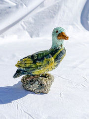 Peruvian Carved Crystal Duck on Pyrite Cluster 207g