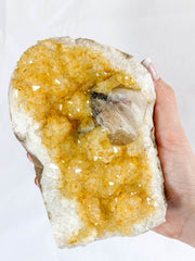 Citrine CutBase Cluster with Calcite and Druzy Inclusions 1.4kg