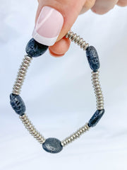 Lava Stone Silver Bead Bracelet | Medium