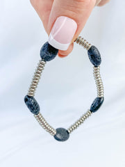 Lava Stone Silver Bead Bracelet | Medium