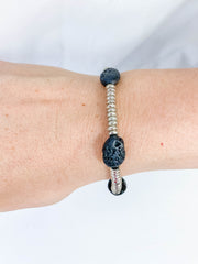 Lava Stone Silver Bead Bracelet | Medium