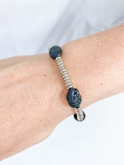 Lava Stone Silver Bead Bracelet | Medium