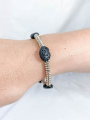 Lava Stone Silver Bead Bracelet | Medium