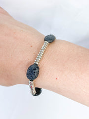 Lava Stone Silver Bead Bracelet | Medium