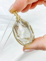 Enchanted Smoky Quartz Gold Wrapped Rainbow Pendant
