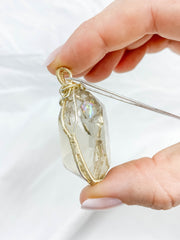 Enchanted Smoky Quartz Gold Wrapped Rainbow Pendant